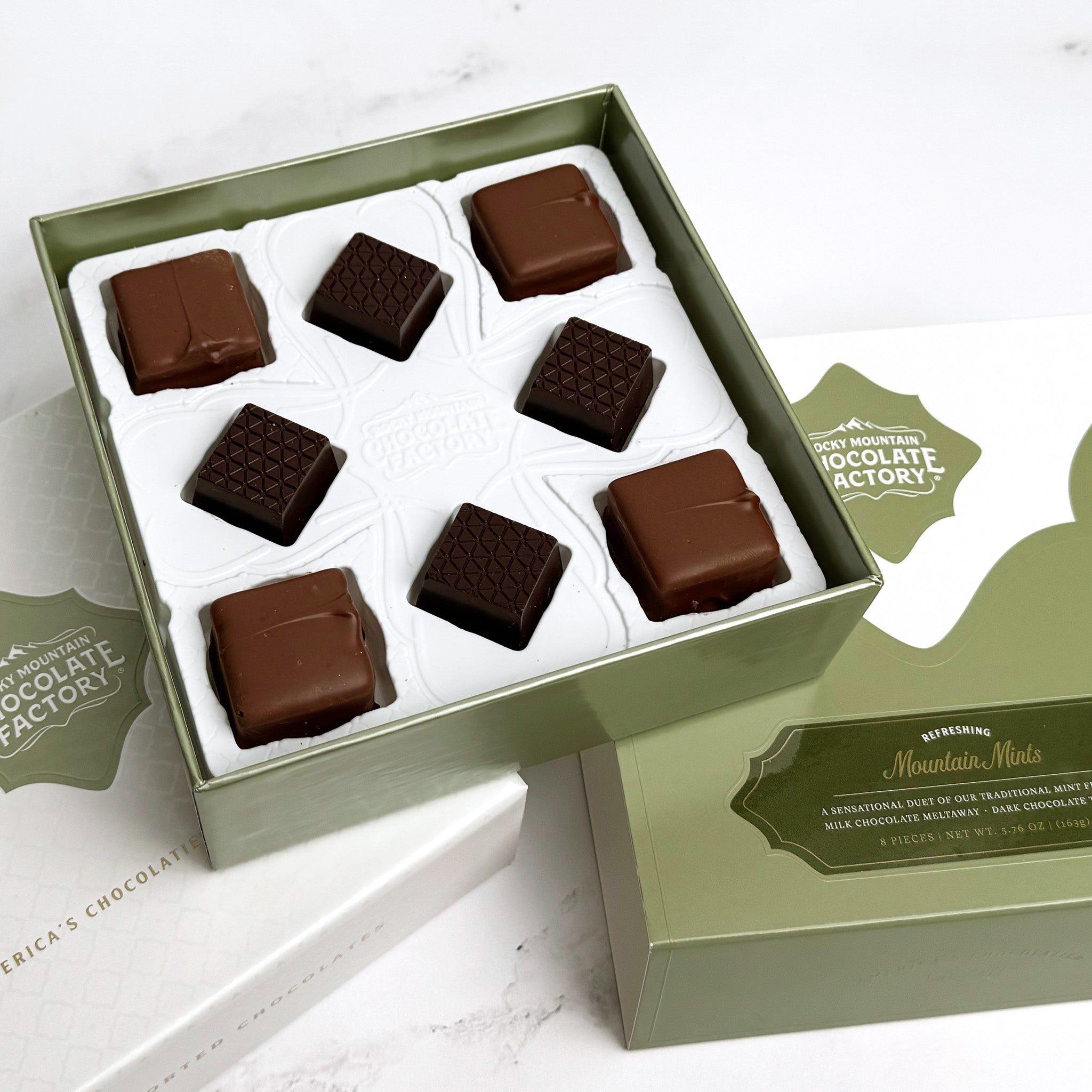 Mountain Mints boxed assortment contents, by Rocky Mountain Chocolate Factory