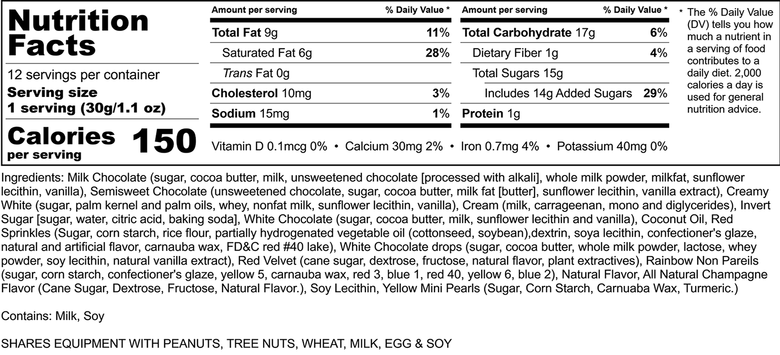 Grand Occasion Nutrition Label, Boxed Assortment, Rocky Mountain Chocolate Factory