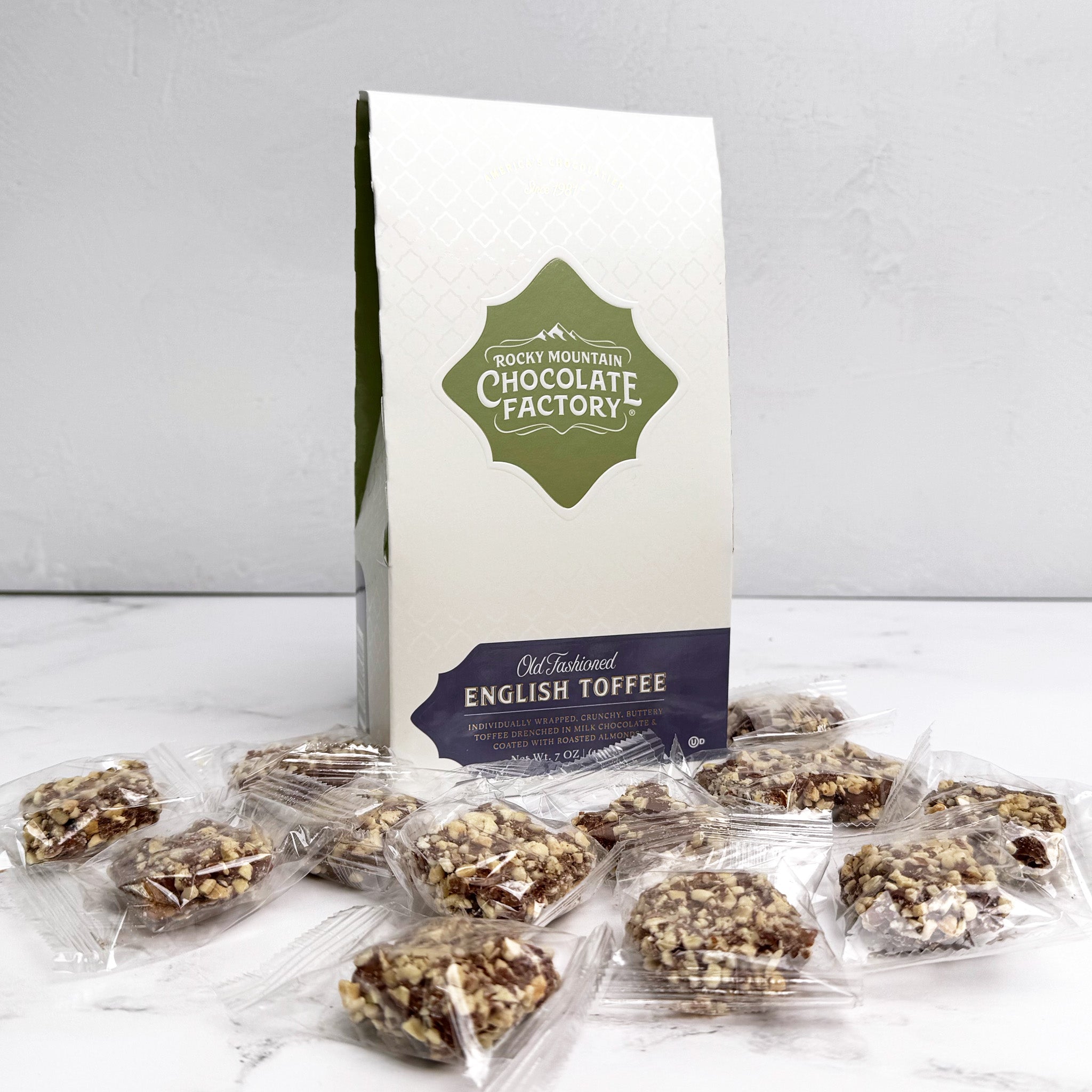 Old Fashioned English Toffee tote, individually wrapped, toffee, milk chocolate by Rocky Mountain Chocolate Factory