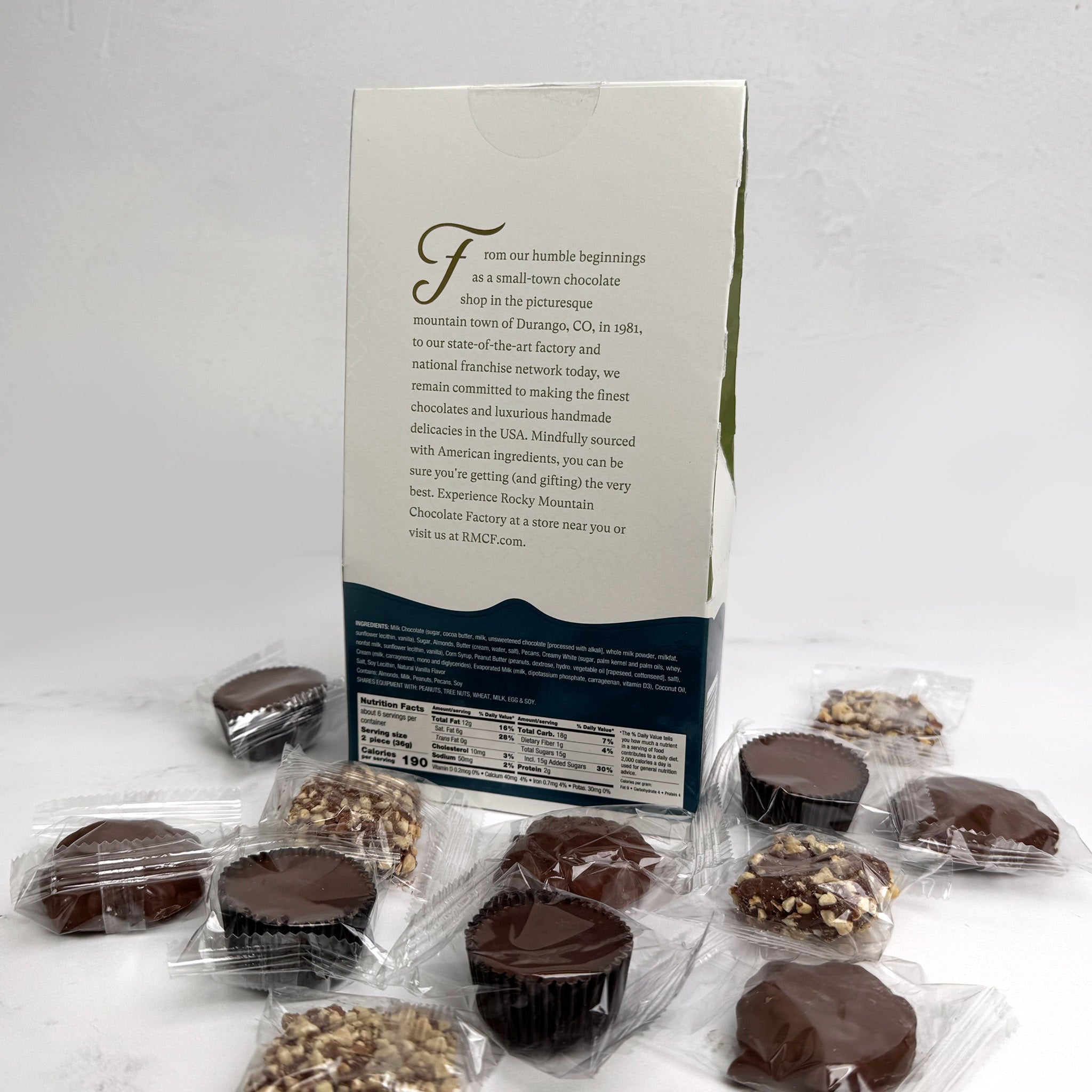 Individually wrapped Pecan Bears™, Peanut Butter Pails™, and English Toffee nuggets, by Rocky Mountain Chocolate Factory