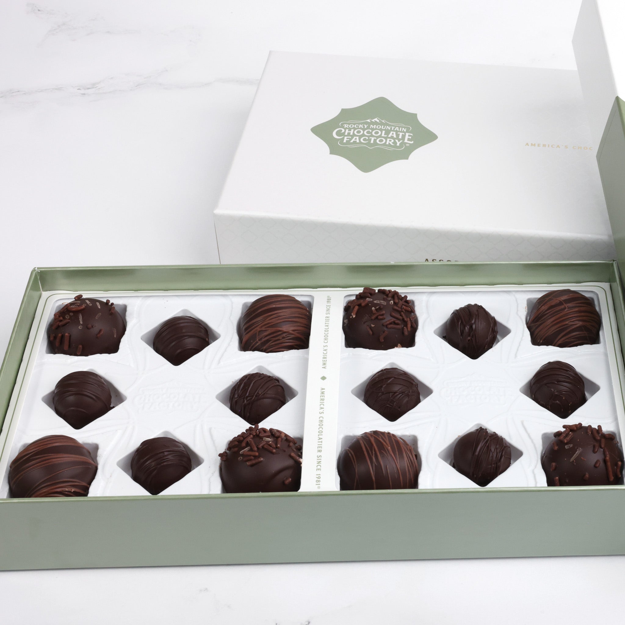 Assorted boxed chocolates, Rocky Mountain Chocolate Factory, Pure Noir Dark Chocolate